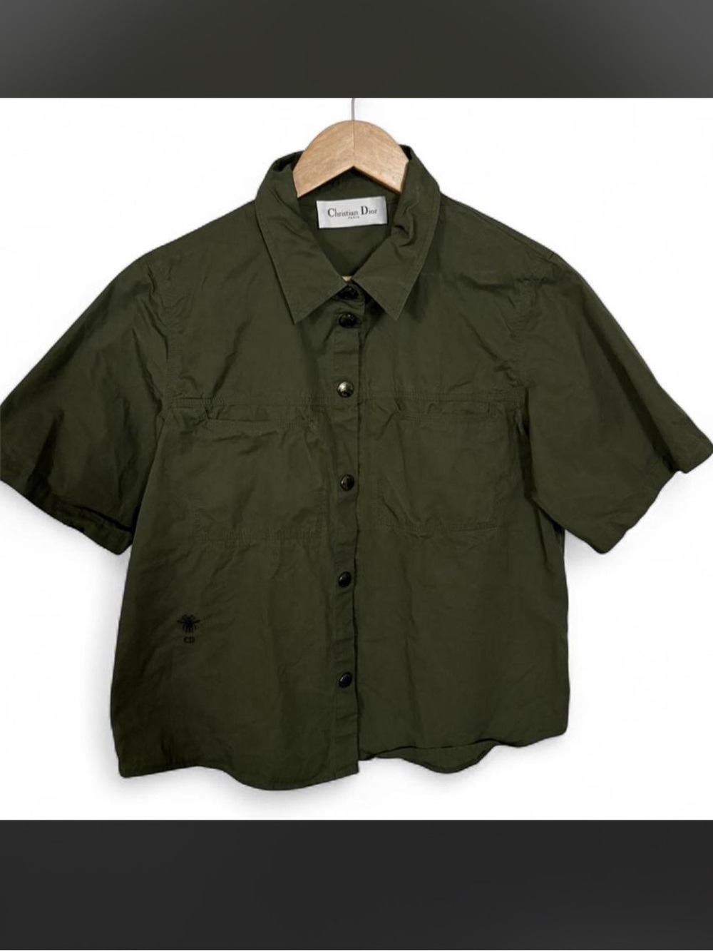 Christian Dior Olive Green Boxy Button-Up Blouse